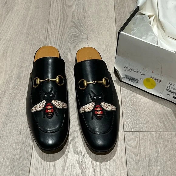 Gucci Horsebit Bee Leather Mules - Men Black 8.5 IT - Picture 4 of 7